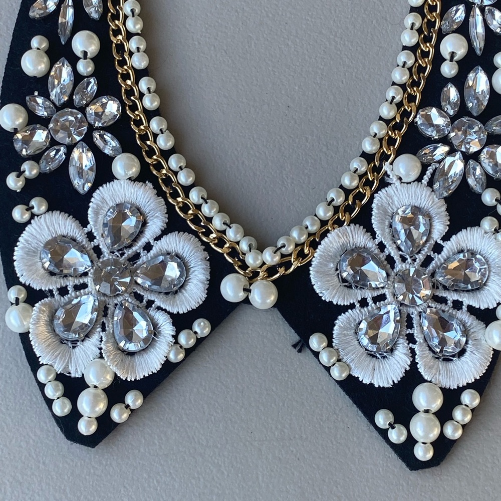 Pearl Rhinestone Bib Collar Necklace Statement Costume Jewelry - Picture 8 of 12